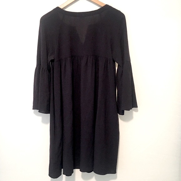 Theory Wool Crepe Navy Babydoll Split Neck Dress w/ Bell Sleeves Medium - Picture 4 of 4